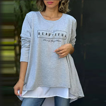 Laden Sie das Bild in den Galerie-Viewer, Gefälschtes zweiteiliges T-Shirt mit langen Ärmeln und Buchstaben-Print