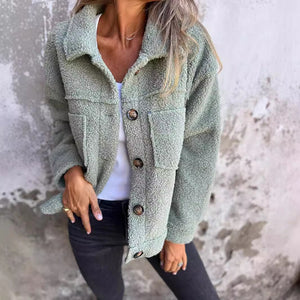 Einreihige Plüschjacke mit Revers
