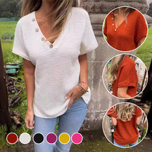 Laden Sie das Bild in den Galerie-Viewer, Waffelgitter-Sommer-Kurzarm-T-Shirt mit V-Ausschnitt