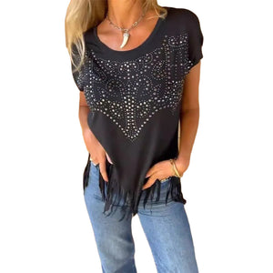 Einfarbiges Kurzarm-T-Shirt für Damen mit heißem Aufdruck