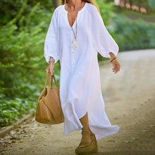 Laden Sie das Bild in den Galerie-Viewer, Baumwoll-Leinenhemd langer Rock