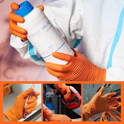 Orangefarbene Nitril-Handschuhe