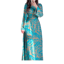 Laden Sie das Bild in den Galerie-Viewer, Bedrucktes langärmeliges Midikleid mit Taille