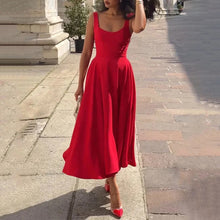 Laden Sie das Bild in den Galerie-Viewer, Trägerkleid mit quadratischem Ausschnitt und hoher Taille