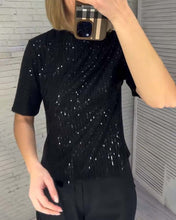 Laden Sie das Bild in den Galerie-Viewer, Schlankmachendes Kurzarm-T-Shirt mit Pailletten