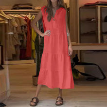 Laden Sie das Bild in den Galerie-Viewer, Ärmelloses, langes Stufenkleid mit V-Ausschnitt