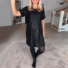 Laden Sie das Bild in den Galerie-Viewer, Rundhals-Kurzarm-Paillettenkleid