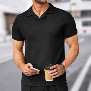 2023 Neues Sommer-Poloshirt mit Waffelmuster und V-Ausschnitt