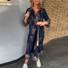 Laden Sie das Bild in den Galerie-Viewer, Lässiges Vintage-Kleid mit V-Ausschnitt