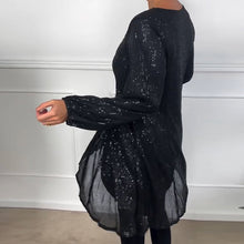 Laden Sie das Bild in den Galerie-Viewer, Elegantes A-Linien-Kleid mit Laternenärmeln und Pailletten