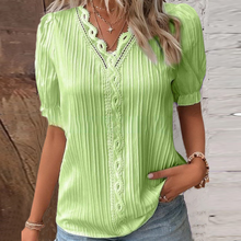 Laden Sie das Bild in den Galerie-Viewer, Elegante Bluse mit V-Ausschnitt und schlichter Spitze