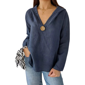 Einknopf-Frack-Kapuzen-Sweatshirt mit V-Ausschnitt