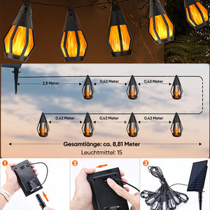 Sakerplus Solar Flackernde Flammen Lichterkette