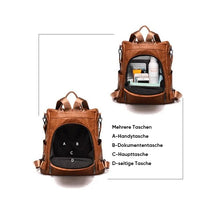 Laden Sie das Bild in den Galerie-Viewer, Diebstahlsicherer Lederrucksack für Damen