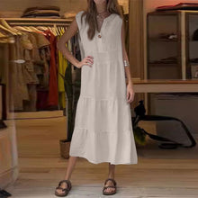 Laden Sie das Bild in den Galerie-Viewer, Ärmelloses, langes Stufenkleid mit V-Ausschnitt