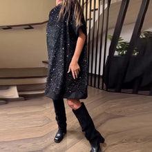 Laden Sie das Bild in den Galerie-Viewer, Lässiges Kleid mit Rundhalsausschnitt und Pailletten