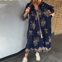 Laden Sie das Bild in den Galerie-Viewer, Lässiges Vintage-Kleid mit V-Ausschnitt