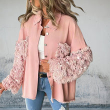 Laden Sie das Bild in den Galerie-Viewer, Pailletten-Patchwork-Cardigan-Jacke
