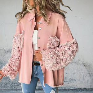 Pailletten-Patchwork-Cardigan-Jacke