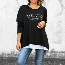 Laden Sie das Bild in den Galerie-Viewer, Gefälschtes zweiteiliges T-Shirt mit langen Ärmeln und Buchstaben-Print