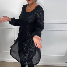 Laden Sie das Bild in den Galerie-Viewer, Elegantes A-Linien-Kleid mit Laternenärmeln und Pailletten