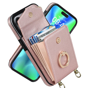 IPhone-Leder-Brieftaschenhülle mit Schlaufe und Umhängeband