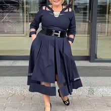 Laden Sie das Bild in den Galerie-Viewer, Mesh-Rundhals-Patchwork-Schlitzkleid