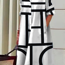 Laden Sie das Bild in den Galerie-Viewer, Kleid mit geometrischem Aufdruck und Taschen