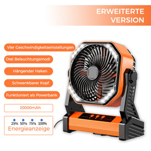 Tragbarer Ventilator für draußen mit LED-Licht