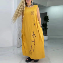 Laden Sie das Bild in den Galerie-Viewer, Lässiges ärmelloses Maxikleid mit abstraktem Print