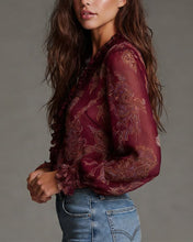 Laden Sie das Bild in den Galerie-Viewer, Retro-Bluse mit halbem Reißverschluss und Rüschen