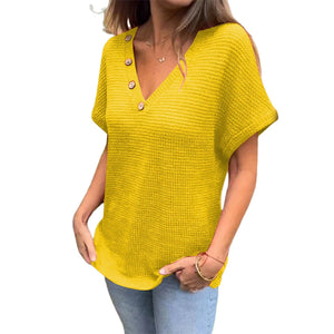 Waffelgitter-Sommer-Kurzarm-T-Shirt mit V-Ausschnitt