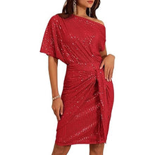 Laden Sie das Bild in den Galerie-Viewer, Schulterfreies Kleid mit Pailletten