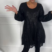 Laden Sie das Bild in den Galerie-Viewer, Elegantes A-Linien-Kleid mit Laternenärmeln und Pailletten