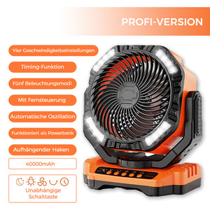 Tragbarer Ventilator für draußen mit LED-Licht