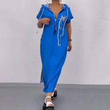 Laden Sie das Bild in den Galerie-Viewer, Trendiges Kapuzenkleid mit Reißverschluss