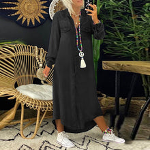 Laden Sie das Bild in den Galerie-Viewer, Einfarbiges, langärmliges, lässiges Jeanskleid für Damen