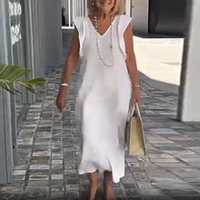 Laden Sie das Bild in den Galerie-Viewer, Sommerkleid aus Baumwolle und Leinen mit Trägerärmeln