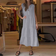 Laden Sie das Bild in den Galerie-Viewer, Ärmelloses, langes Stufenkleid mit V-Ausschnitt