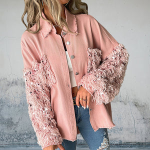 Pailletten-Patchwork-Cardigan-Jacke
