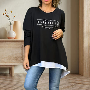 Gefälschtes zweiteiliges T-Shirt mit langen Ärmeln und Buchstaben-Print