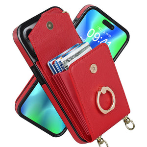 IPhone-Leder-Brieftaschenhülle mit Schlaufe und Umhängeband