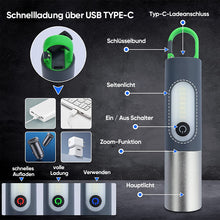 Laden Sie das Bild in den Galerie-Viewer, Multifunktionale wiederaufladbare LED-Taschenlampe