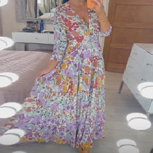 Laden Sie das Bild in den Galerie-Viewer, Lässiges Kleid mit Blumendruck und V-Ausschnitt