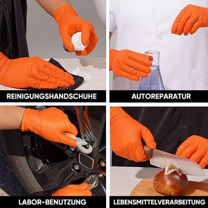 Orangefarbene Nitril-Handschuhe