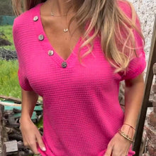 Laden Sie das Bild in den Galerie-Viewer, Waffelgitter-Sommer-Kurzarm-T-Shirt mit V-Ausschnitt