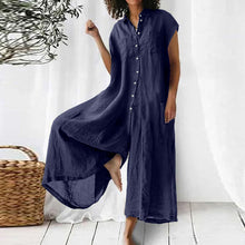 Laden Sie das Bild in den Galerie-Viewer, Sommer einfarbiger, lässiger, kurzärmliger Baumwoll-Leinen-Jumpsuit für Damen