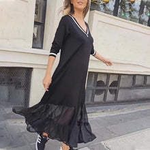 Laden Sie das Bild in den Galerie-Viewer, V-Ausschnitt Langärmliges Mesh-Patchwork-Kleid