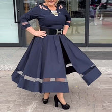 Laden Sie das Bild in den Galerie-Viewer, Mesh-Rundhals-Patchwork-Schlitzkleid