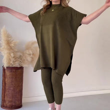 Laden Sie das Bild in den Galerie-Viewer, Zweiteiliges Stretch-Strickset für Damen (Oberteil + Hose)
